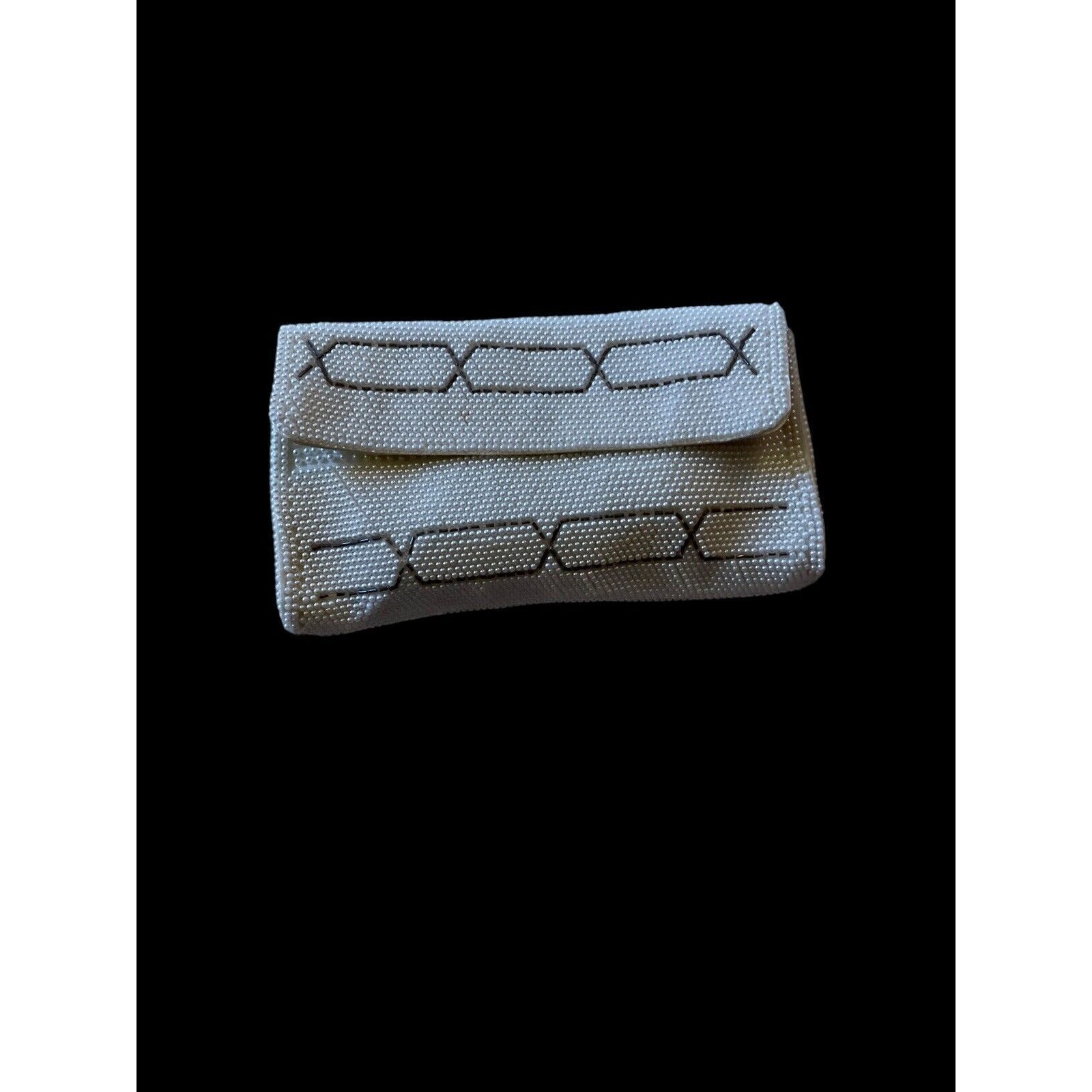 Vintage Beaded Small Clutch Purse Ivory Gold Design Snap Close